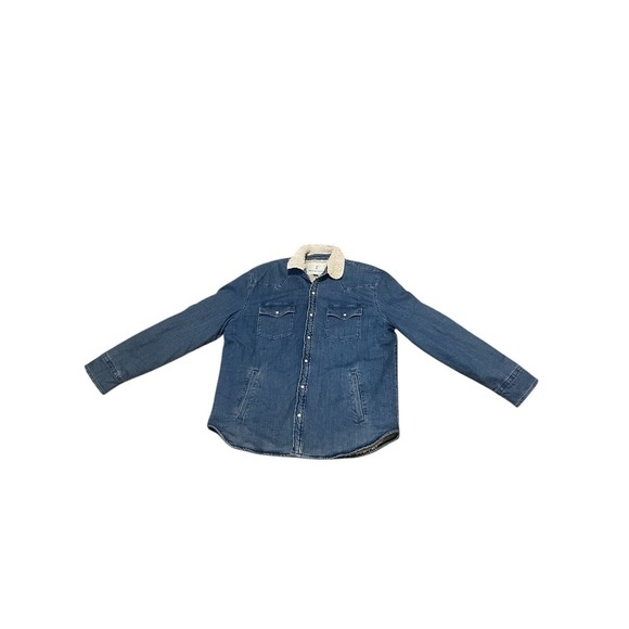 Mutual Weave Denim Shirt Jacket Sherpa Collar Western Style - Picture 1 of 6